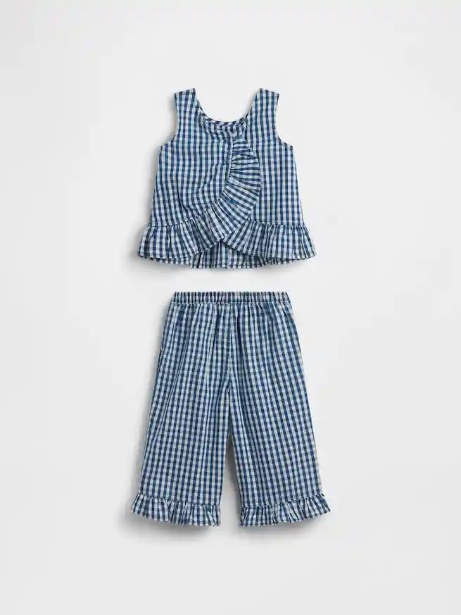 ギンガムチェック デニム 裾ラッフルフリル コーデセット (幼児・ベビー)の画像3