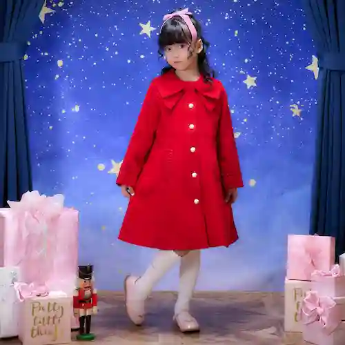 リボンカラー ウールコートの画像1