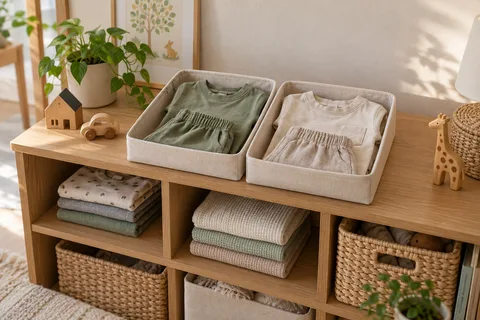 今日着る子ども服を、選びやすい二組に分けた収納