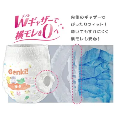 動物柄のGenki！パンツと脚まわりのWギャザー構造